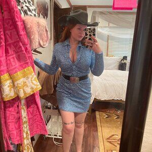 Light Blue Western Sequin Dress